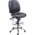 Global Equipment Interion    Deluxe Leather Task Stool - 360 #176   Footrest - Black 506758